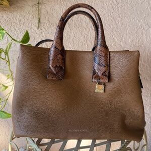 Michael Kors Rollins Leather Bag Large Acorn Python Snake Satchel Purse